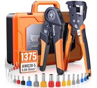 Preciva Kit Pince à Sertir Quadrilatère à Cliquet avec Pince à Dénuder & 1375 Cosses - 0,08-16 mm² (AWG28-5) | Cosses Isolées et Non Isolées | Coffret Portable pour Travaux Électriques
