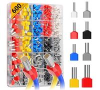 Preciva Lot de 600 embouts à sertir double de 0,5 à 10 mm², connecteurs à sertir, borne rapide à double fil, connexion rapide, noyau en laiton, haute protection d'isolation