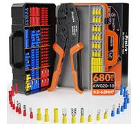 Preciva Outil de sertissage pour connecteurs de fils isolés, AWG20-10 à cliquet avec 680 connecteurs de bornes isolées
