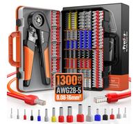 Preciva Pince à Sertir 0.08-16mm² avec 1300 Cosses Electriques (350 Double Embouts), Mécanisme Cliquet Réglable, Poignée Ergonomique Anti-Fatigue Pour Câbles Isolés/Non Isolés, avec Boîte de Rangement