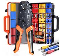 Preciva Pince à sertir avec 490 bornes isolées et 110 tubes thermorétractables, pince à sertir AWG 20-10 avec étui de rangement pour voiture, électrique