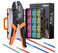 Preciva Pince à Sertir pour Connecteurs Thermorétractables, 0.5-6.0mm²/AWG 22-10 D'outils de Sertissage Isolés à Cliquet, Pinces Electricien avec 200pcs de Cosses Étanches IP67 pour l'électronique