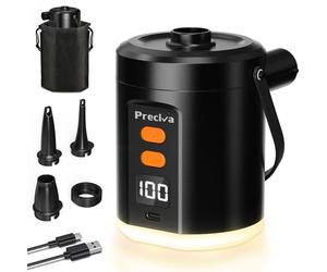 Preciva Pompe À Air Électrique avec Éclairage pour Gonflables - 5000mAh Pompe à Air Rechargeable À Gonfler/Dégonfler Rapide avec 3 Embouts pour Matelas, Piscine, Flotteurs de Piscine, Lit Pneumatique