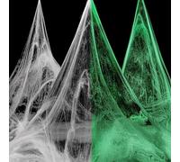 PRECORN Kit toile d'araignée lumineuse avec 20 araignées réalistes - Décoration effrayante pour Halloween, carnaval et fêtes à thème à l'intérieur et à l'extérieur