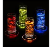 PRECORN Lot de 4 dessous de verre LED lumineux dessous de verre lumineux sous-bocks lumineux pour boissons dessous de verre étanche acrylique rond pour verres bouteilles fêtes mariages bar Noël pub