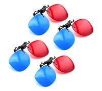 PRECORN Lot de 4 paires de lunettes 3D à clipser en rouge/bleu pour porteurs de lunettes - Parfait pour les films 3D, les jeux PC 3D, les images 3D, les vidéos 3D (YouTube), les projections 3D et bien