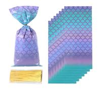 PRECORN Lot de 50 sacs cadeaux en forme de sirène - Colorés - Avec motif de mer - Pour anniversaire d'enfant - Avec fermeture oreilles de lapin