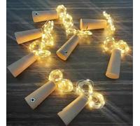 PRECORN Lot de 6 guirlandes lumineuses pour bouteille avec bouchon en liège - 3 modes (clignotant et lumière fixe) - Blanc chaud - 1 m de fil d'argent - Décoration pour bouteilles, fête, mariage et