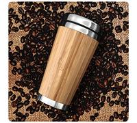 PRECORN Tasse à café élégante de 450 ml en acier inoxydable respectueux de l'environnement - Design élégant - Double paroi en bambou.
