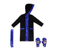predolo 3 Pièces Costume de Boxe Déguisement de Boxeur Tenue D'Entraînement Uniforme de Jeu de Rôle en Polyester Respirant avec Gants Adapté pour Enfants Pou, Black Blue L to XL