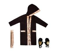 predolo 3 Pièces Costume de Boxe Déguisement de Boxeur Tenue D'Entraînement Uniforme de Jeu de Rôle en Polyester Respirant avec Gants Adapté pour Enfants Pou, Black Gold L to XL
