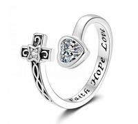 predolo 6 Pièces Bague Ajustable Coeur Croix Anneau Ouvert Réglable Jonc Bague Chrétienne Cuivre Travaillé et Zircon Rappel Spirituel et Confort, 3 pièces