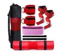 predolo 9 Pièces Kit D'Entraînement Sangles de Cheville Rembourrées Coussin de Squat Bande en Latex et Sangles de Poignet avec Coutures Renforcées Adapté Au, Rouge
