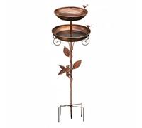 predolo Bain d'oiseaux Double sur Base Design Décoratif avec Feuilles Bain d'oiseaux sur Piquet Finition Bronze Mangeoire en Métal à 2 Niveaux pour Extérieur, Classique