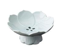 predolo Bol à fruits en céramique sur pied Lotus, plateau de présentation pour desserts et bonbons avec égouttoir, Vert Clair
