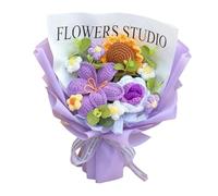 predolo Bouquet Crochet Décoratif Fleurs Tricotées Roses Tournesols Ornement Fait Main Unique Convient à La Table Mariage Cadeau Décoration Mais, Violet