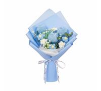 predolo Bouquet de Tulipes Tricotées Crochet Fleurs Artificielles Arrangement Floral Composition Décorative Laine Douce Faite sans Entretien et Ruban Suitable, Bleu