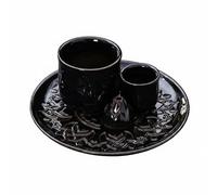 predolo Bruleur d'Encens en Céramique Porte Bougie Plateau Encensoir Support à Cône Base Élégante Émaillée Composition Multifonction pour Méditation Prière, Style De Bouddha Noir Brillant