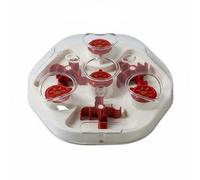 predolo Distributeur de Croquettes pour Chat Labyrinthe Mangeoire Jouet Plateau Parcours à Compartiments pour Jeu de Recherche et Résolution de Problèmes, Rouge Et Blanc