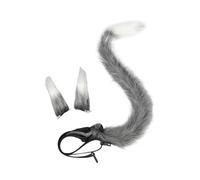 predolo Ensemble d'oreilles et de queue de chat, décoration de cosplay, cadeau, cerceau pour cheveux avec oreilles de chat pour jeu de rôle, Blanc Gris