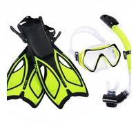 predolo Ensemble Palmes Masque Tuba Conception Hydrodynamique Set Masque Tuba et Palmes Réglables Propulsion Puissante Kit de Plongée Libre 3 Pièces pour Mer, Jaune, S