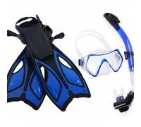 predolo Ensemble Palmes Masque Tuba Conception Hydrodynamique Set Masque Tuba et Palmes Réglables Propulsion Puissante Kit de Plongée Libre 3 Pièces pour Mer, Bleu, S