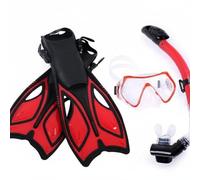 predolo Ensemble Palmes Masque Tuba Conception Hydrodynamique Set Masque Tuba et Palmes Réglables Propulsion Puissante Kit de Plongée Libre 3 Pièces pour Mer, Rouge, M