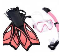 predolo Ensemble Palmes Masque Tuba Conception Hydrodynamique Set Masque Tuba et Palmes Réglables Propulsion Puissante Kit de Plongée Libre 3 Pièces pour Mer, Rose, S