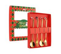 predolo Fourchettes et cuillères pour Noël avec coffret cadeau Ensembles de couverts Vaisselle créative élégante Cuillère à thé pour cuisine Bureau Buffets, or 4 Pièces