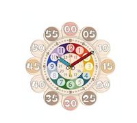 predolo Horloge Pédagogique Enfants Apprentissage Heure Murale Ludique Repères 24h Mécanisme Silencieux Adaptée à la Chambre Espace Éducatif Salle de Jeux 30cm , Anneaux Colorés
