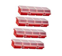 predolo Lot de 4 boîtes de rangement pour vis avec couvercles, 4 compartiments, pour clous, vis et composants électroniques, Rouge