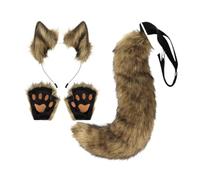 predolo Oreilles et Queue de Renard, Gants, Accessoires D'Halloween, Griffes de Bête Faites à La Main, Oreilles de Renard et Longue Queue pour Jeu de Rôle, Herbe jaune