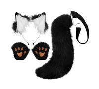 predolo Oreilles et Queue de Renard, Gants, Accessoires D'Halloween, Griffes de Bête Faites à La Main, Oreilles de Renard et Longue Queue pour Jeu de Rôle, blanc noir