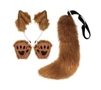 predolo Oreilles et Queue de Renard, Gants, Accessoires D'Halloween, Griffes de Bête Faites à La Main, Oreilles de Renard et Longue Queue pour Jeu de Rôle, brun