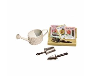 predolo Outils de Jardin Miniatures Finition Soignée Arrosoir Miniature Résine Métal Plastique Ensemble Outils Poupée Jardin pour 14 Ans et Plus, Beige, Arrosoir De Jardin avec Graines De Fleurs