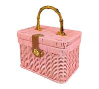 predolo Panier de Rangement Tressé avec Couvercle Coffret Décoratif Vintage Valise Présentoir Boîte de Rangement Organisateur Espace Pratique En Fer et PP Ada, Rose 23.5 X 16 X 16 Cm