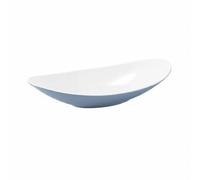 predolo Plat En Mélamine En Forme de Bateau Robuste Plat Imitation Porcelaine Design Créatif Assiette Ovale Bicolore pour Restaurant, Hôtel, Blanc+Bleu, L