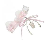 predolo Ruban de Clavier en Dentelle Accessoire Clavier Décoration Oreilles de Chat Nœud Perle Élégant Kit Complet avec Attaches Adapté aux Claviers, Rose Pâle, Ours Ruban Papillon