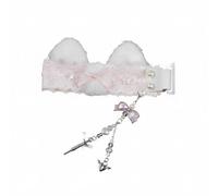 predolo Ruban de Clavier en Dentelle Accessoire Clavier Décoration Oreilles de Chat Nœud Perle Élégant Kit Complet avec Attaches Adapté aux Claviers, Rose Clair, Ruban+Pendentif