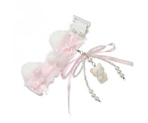predolo Ruban de Clavier en Dentelle Accessoire Clavier Décoration Oreilles de Chat Nœud Perle Élégant Kit Complet avec Attaches Adapté aux Claviers, Rose Pâle, Ours Ruban Papillon