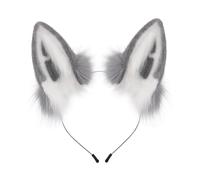 predolo Serre-tête oreilles de renard, accessoires pour cheveux, coiffe pour fête, mascarade, bal, carnaval, Blanc Gris