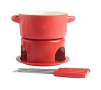 predolo Service à Fondue Au Chocolat, Caquelon avec Poignées, Fourchettes à Chocolat, Couvercles, Lait et, Rouge