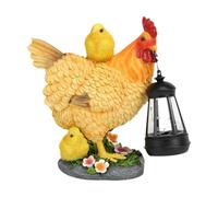 predolo Statue de poule de jardin avec lampe solaire, figurine animale, sculpture artisanale unique en résine, décoration extérieure pour pelouse, Jaune