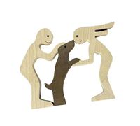 predolo Statue en bois représentant une famille et un chien. Petite figurine d'animal de compagnie artisanale, idéale pour décorer une table ou un salon.