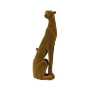 predolo Statuette Félin Douce Figurine Chat avec Finition Floquée Élégante Décoration pour Bureau, Marron, Panthère Accroupie