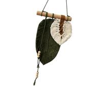predolo Tapisserie tissée à feuilles, décoration d'intérieur, macramé bohème, décoration murale, pompon en forme de feuille pour salon, Vert