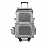 predolo Travel Carrier Chariot pour Chat Sac de Transport Trolley Valise pour Animal Panier à Roulette en Tissu Oxford Structure Empilée à Deux Étages Adapté, Gris, Gris
