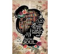 Preeklen Plaque en métal vintage avec inscription « Books Into The Library She Goes Lose Her Mind And Find Soul » - Décoration murale pour salon, jardin, chambre, bureau, hôtel, café, bar, club - 20,3