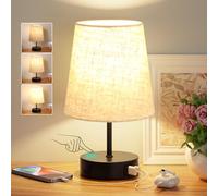 PreeOtti Lampe de Chevet Tactile avec Ports de Charge USB-C+A, Intensité Variable à 3 Voies, Abat-jour Beige Base Noire, Petite Lampe de Table pour Chambre Salon D'enfant Bureau(Ampoule Incluse)
