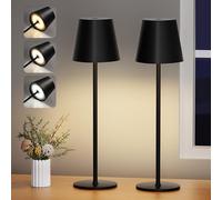 PreeOtti Lot de 2 Lampe de Chevet LED Sans Fil, 3 Modes de Couleur, Gradation Progressive, Lampe de Table Rechargeable, Lampe de Bureau pour Chambre Salon Extérieur Camping Chantier (Noir)